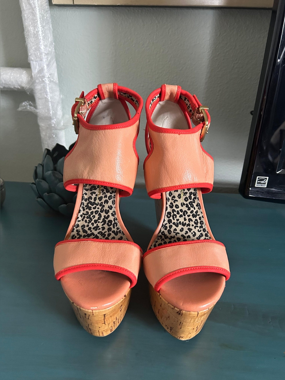 Jessica Simpson Peach and Coral Platform Wedge Sandals